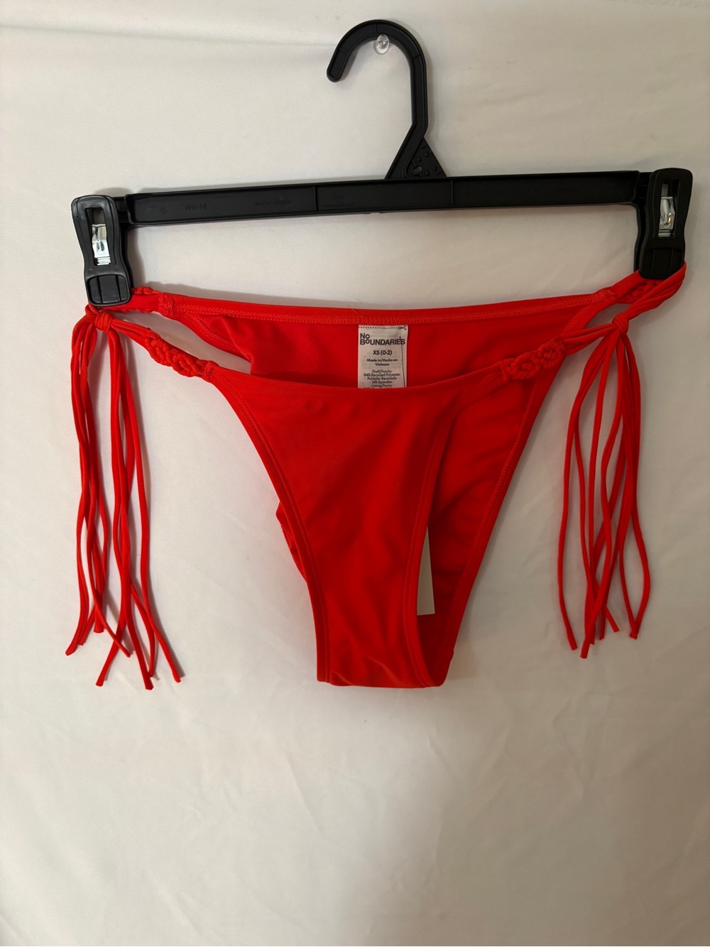 No Boundaries Red Side-Tie Fringe Bikini Bottom